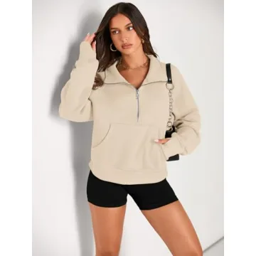 AUTOMET Women’s Cozy Half Zip Cropped Hoodie for Fall Fashion
