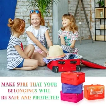 Paterr 7 Pcs Packing Cubes for Travel Kids Days of Week Compression Packing Cubes Colorful Luggage Organizers Suitcase Camp(10 x 8 x 5 Inch)