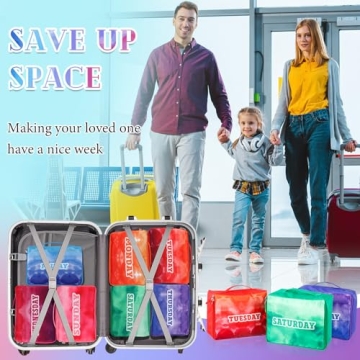 Paterr 7 Pcs Packing Cubes for Travel Kids Days of Week Compression Packing Cubes Colorful Luggage Organizers Suitcase Camp(10 x 8 x 5 Inch)