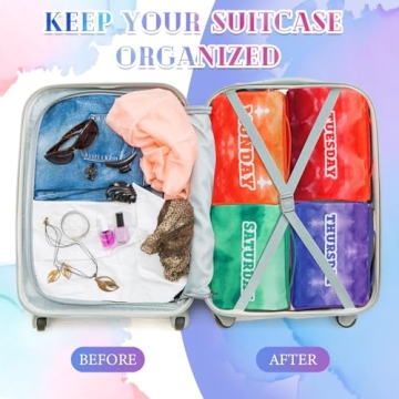 Paterr 7 Pcs Packing Cubes for Travel Kids Days of Week Compression Packing Cubes Colorful Luggage Organizers Suitcase Camp(10 x 8 x 5 Inch)