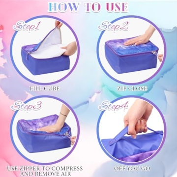 Paterr 7 Pcs Packing Cubes for Travel Kids Days of Week Compression Packing Cubes Colorful Luggage Organizers Suitcase Camp(10 x 8 x 5 Inch)