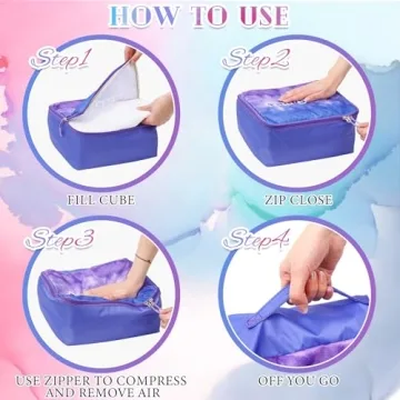 Paterr 7 Pcs Packing Cubes for Travel Kids Days of Week Compression Packing Cubes Colorful Luggage Organizers Suitcase Camp(10 x 8 x 5 Inch)