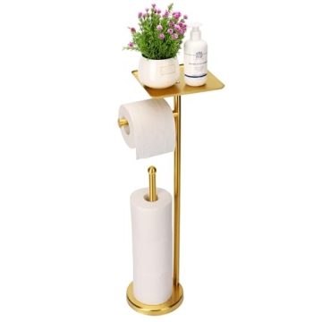 Noonext Gold Toilet Paper Holder Stand, Freestanding Toilet Paper Stand with Tray for Small Items, T...