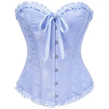 SZIVYSHI Sky Blue Corset Top - Stylish Overbust Lace-Up Bustier Lingerie