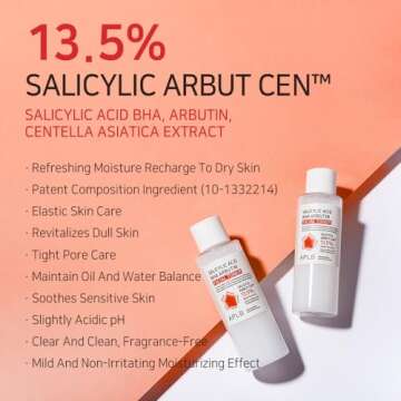 APLB Salicylic Acid BHA Arbutin Facial Toner | SALICYLIC ARBUT CEN™ 13.5% 5.41 FL.OZ/Korean Skincare, Acne & Pore Care, Replenishing Moisture, Revitalize for Gentle and Improve Skin Texture