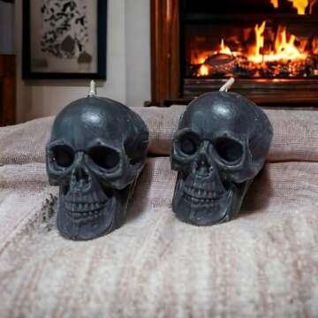 2 pcs Black Skull Candles for Stylish Gothic Decor