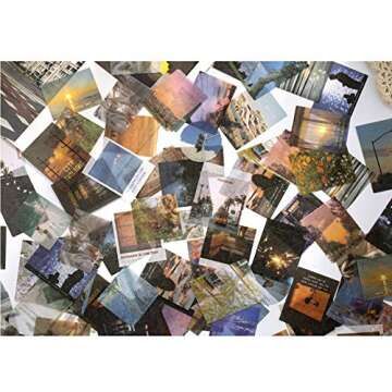 Kawaii Washi Paper Stickers Set (100 Pieces) Time Traveler Twilight Evening Scenery Decoration for Sealing Planner Calendar Journals DIY Decor Photo Album Scrapbooking