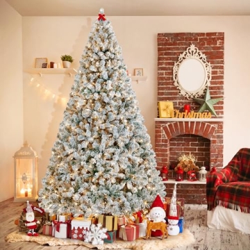 Yaheetech 9ft Pre-lit Christmas Tree with Snow Flocking