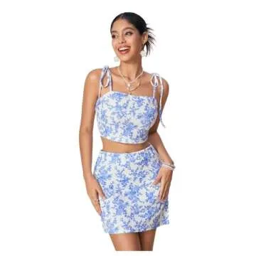 WDIRARA Floral 2 Piece Cami Top & Skirt Set for Women