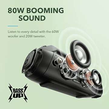 Soundcore Motion Boom Plus by Anker, IP67 Portable Speaker, 80W Stereo Sound, Custom EQ & BassUp, Built-in Power Bank, Waterproof Bluetooth Speaker for Camping, Beach, and Backyard