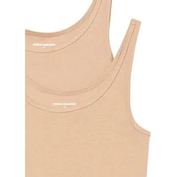 Amazon Essentials Women's Slim-Fit Thin Strap Tank Top, Pack of 2, Medium Beige, Small