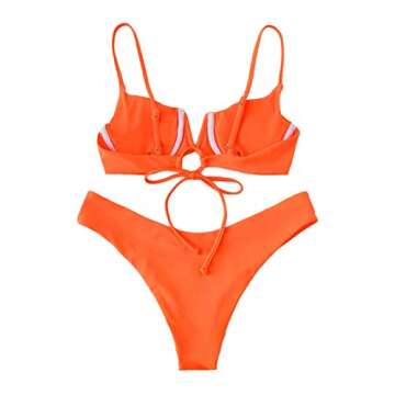 SweatyRocks Women's Sexy Bathing Suits Spaghetti Strap Floral Bikini Set Underwire Swimsuit Orange M