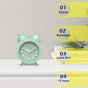 PILIFE Twin Bell Alarm Clock Loud Alarm Clock for Heavy Sleepers Bedrooms, Analog Alarm Clock, Small...