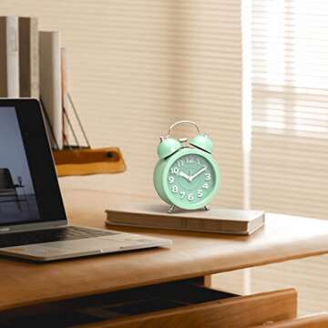 PILIFE Twin Bell Alarm Clock Loud Alarm Clock for Heavy Sleepers Bedrooms, Analog Alarm Clock, Small Alarm Clock, Retro Design for Kids, Battary Operation, 3 inch, Mint Green