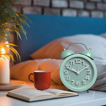 PILIFE Twin Bell Alarm Clock Loud Alarm Clock for Heavy Sleepers Bedrooms, Analog Alarm Clock, Small Alarm Clock, Retro Design for Kids, Battary Operation, 3 inch, Mint Green