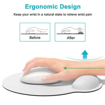 Dapesuom Ergonomic Mouse Pad with Wrist Support, Comfortable Memory Foam Wrist Rest for Easy Typing Pain Relief, Cute Computer Gaming Desktop Mouse Mat with Non-Slip Base for Laptop, Office, White
