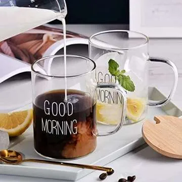 HOMEYES 460 ML 15.5 OZ Good Morning Clear Glass Cup For Coffee/Beer/Milk/Tea/Water