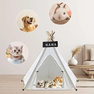 Pet Teepee, Dog Teepee with Thick Cushion, 24 Inch Portable Dog House Teepee Bed, Washable Teepee Tent for Dogs, Pet Tent Bed for Indoor Cat and Rabbits…