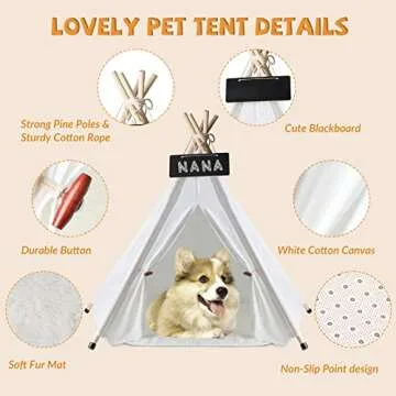 Pet Teepee, Dog Teepee with Thick Cushion, 24 Inch Portable Dog House Teepee Bed, Washable Teepee Tent for Dogs, Pet Tent Bed for Indoor Cat and Rabbits…