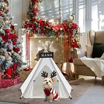 Pet Teepee, Dog Teepee with Thick Cushion, 24 Inch Portable Dog House Teepee Bed, Washable Teepee Tent for Dogs, Pet Tent Bed for Indoor Cat and Rabbits…