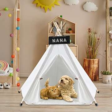 Pet Teepee, Dog Teepee with Thick Cushion, 24 Inch Portable Dog House Teepee Bed, Washable Teepee Tent for Dogs, Pet Tent Bed for Indoor Cat and Rabbits…