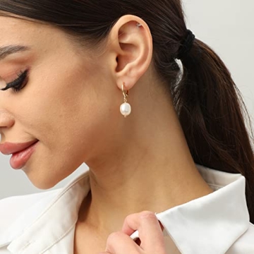 Hypoallergenic Pearl Huggie Hoop Earrings Elegant Style