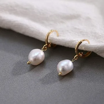 Hypoallergenic Pearl Huggie Hoop Earrings Elegant Style