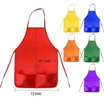 KUUQA Kids Art Apron with Two Pockets Children Painting Smocks Bulk for Craft Home Kitchen Classroom Painting Supplies (12, 6 colors)