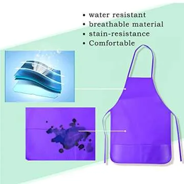 KUUQA Kids Art Apron with Two Pockets Children Painting Smocks Bulk for Craft Home Kitchen Classroom Painting Supplies (12, 6 colors)