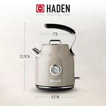 Haden Dorset 1.7 Liter Stainless Steel Electric Kettle, Hot Water Kettle with 360-Degree Base and Auto Shutoff, Putty & Chrome