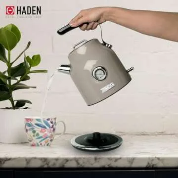 Haden Dorset 1.7 Liter Stainless Steel Electric Kettle, Hot Water Kettle with 360-Degree Base and Auto Shutoff, Putty & Chrome