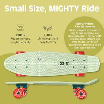 Retrospec Quip Mini Cruiser Skateboard 22.5" Classic Retro Plastic Cruiser Complete Skateboard with ...