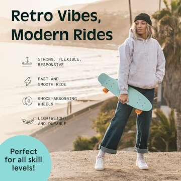 Retrospec Quip Mini Cruiser Skateboard 22.5" Classic Retro Plastic Cruiser Complete Skateboard with ABEC 7 Bearings and PU Wheels Compact Board w/Grippy, Molded Waffle Deck