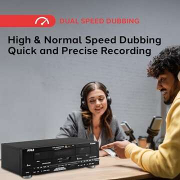 Pyle Home Digital Dual Cassette Deck Media Player Music Recording Device with RCA Cables Switchable ...