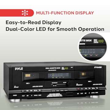 Pyle Home Digital Dual Cassette Deck Media Player Music Recording Device with RCA Cables Switchable Rack Mounting Hardware CrO2 Tape Selector Included 3 Digit Counter - 110V/220V