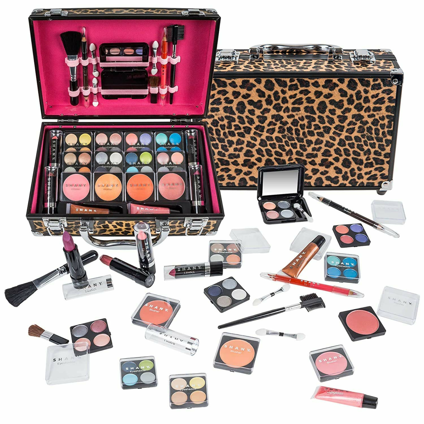 SHANY Leopard Makeup Train Case with Pro Makeup Set