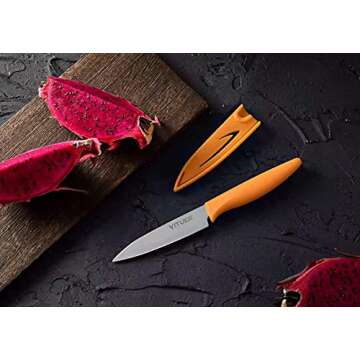 VITUER Paring knife, 4PCS Paring knives (4 Knives and 4 Knife cover), 4 Inch Peeling Knife, Fruit and Vegetable Knife, Ultra Sharp Kitchen Knives, German Steel, PP Plastic Handle