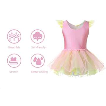 Phineein Girls Ballet Dance Dress Rainbow Gradient Color Tutu with Flutter Sleeves (2-4years)