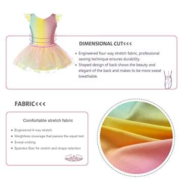 Phineein Girls Ballet Dance Dress Rainbow Gradient Color Tutu with Flutter Sleeves (2-4years)