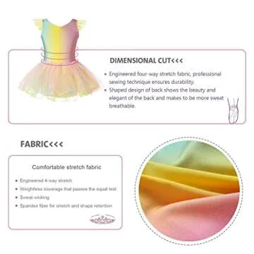 Phineein Girls Ballet Dance Dress Rainbow Gradient Color Tutu with Flutter Sleeves (2-4years)