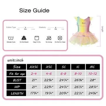 Phineein Girls Ballet Dance Dress Rainbow Gradient Color Tutu with Flutter Sleeves (2-4years)