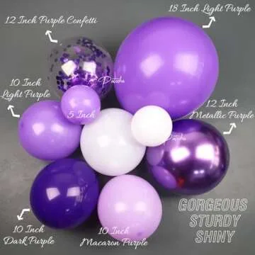 Pateeha Purple Balloon Arch Kit Butterfly Baby Shower Decorations for Girl 145pcs, Metallic Purple Balloons White Lavender Balloon Garland Kit Butterfly Stickers for Purple Birthday Decorations