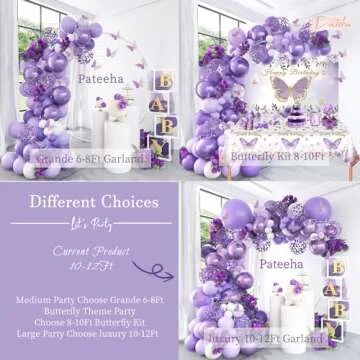 Pateeha Purple Balloon Arch Kit Butterfly Baby Shower Decorations for Girl 145pcs, Metallic Purple Balloons White Lavender Balloon Garland Kit Butterfly Stickers for Purple Birthday Decorations
