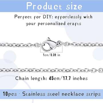 10 PCS Necklace Chains, Stainless Steel Cable Chain Necklace Silver Plated Bulk Necklace Extender fo...