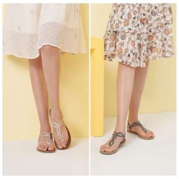 CentroPoint Women's Braided T-strap Thong Slip On Flat Sandals With Elastic Strap for Summer Style