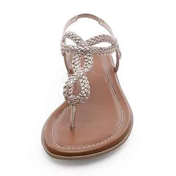 CentroPoint Women's Stylish Braided T-strap Flat Sandals