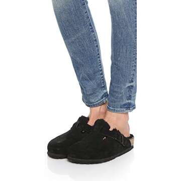 BIRKENSTOCK New Unisex Boston Fur Clog Black Suede 40 R