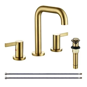 RKF Bathroom Faucets for Sink 3 Hole Brushed Gold 8 inch Widespread Bathroom Sink Faucet with Drain ...