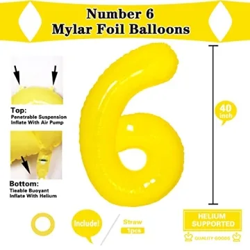 Stunning 40 Inch Yellow Number 6 Balloon for Birthday Celebrations