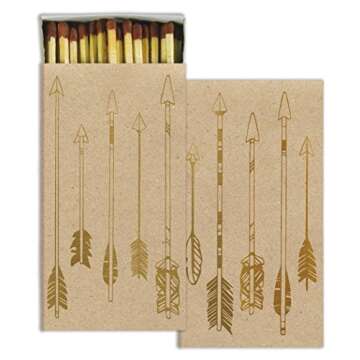 HomArt Large Decorative Gold Foil Arrows Candle and Fireplace Wood Matches (Set of 2)